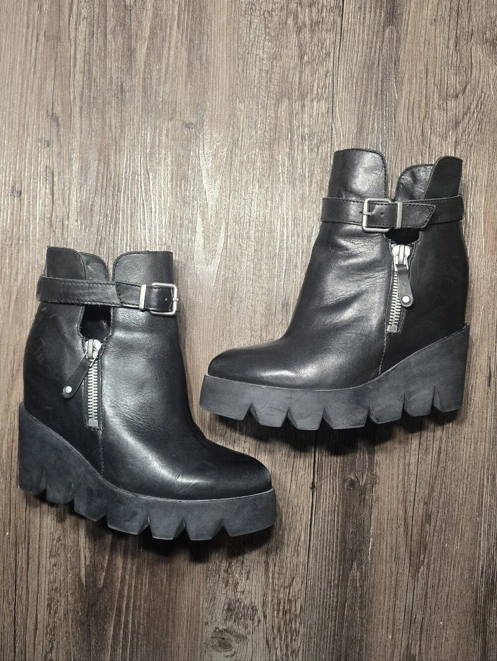 ASH Ricky Lug Wedge Platform Leather Boots Size 8